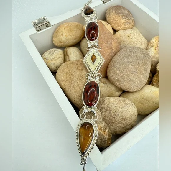 Whitney Kelly Sterling Silver Multi-Stone Beaded Frame Toggle Bracelet 7.5” - Picture 4 of 17